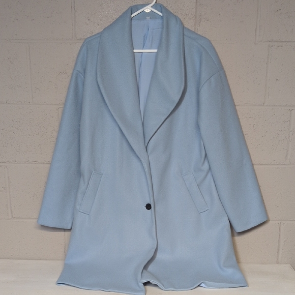 Women's Faux Wool Sky Blue Trench Pea Coat Size 2X, NWOT - Picture 2 of 5